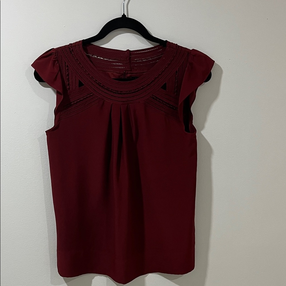 Le Chateau Women’s Blouse 100% Silk 17”PTP Maroon Embroidered Top Like New Fancy